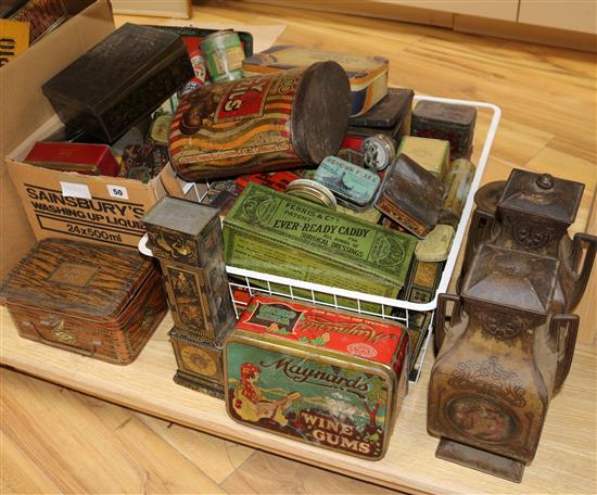 A collection of advertising tins, novelty tins etc.